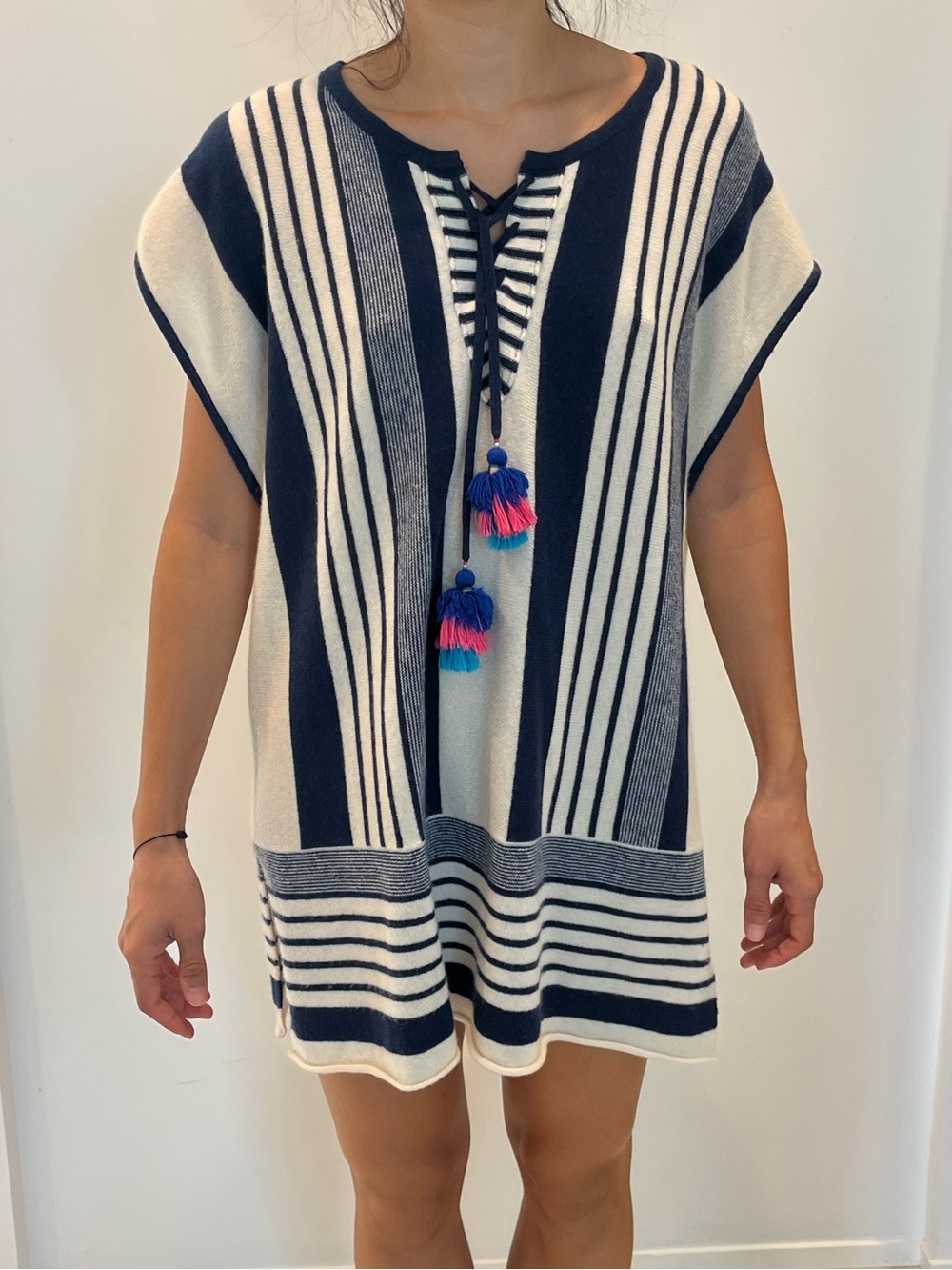 Calypso St. Barth Navy and White Striped Tassel Tunic